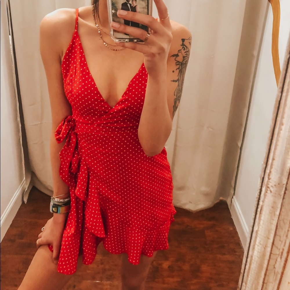 Red Polka dot wrap dress
